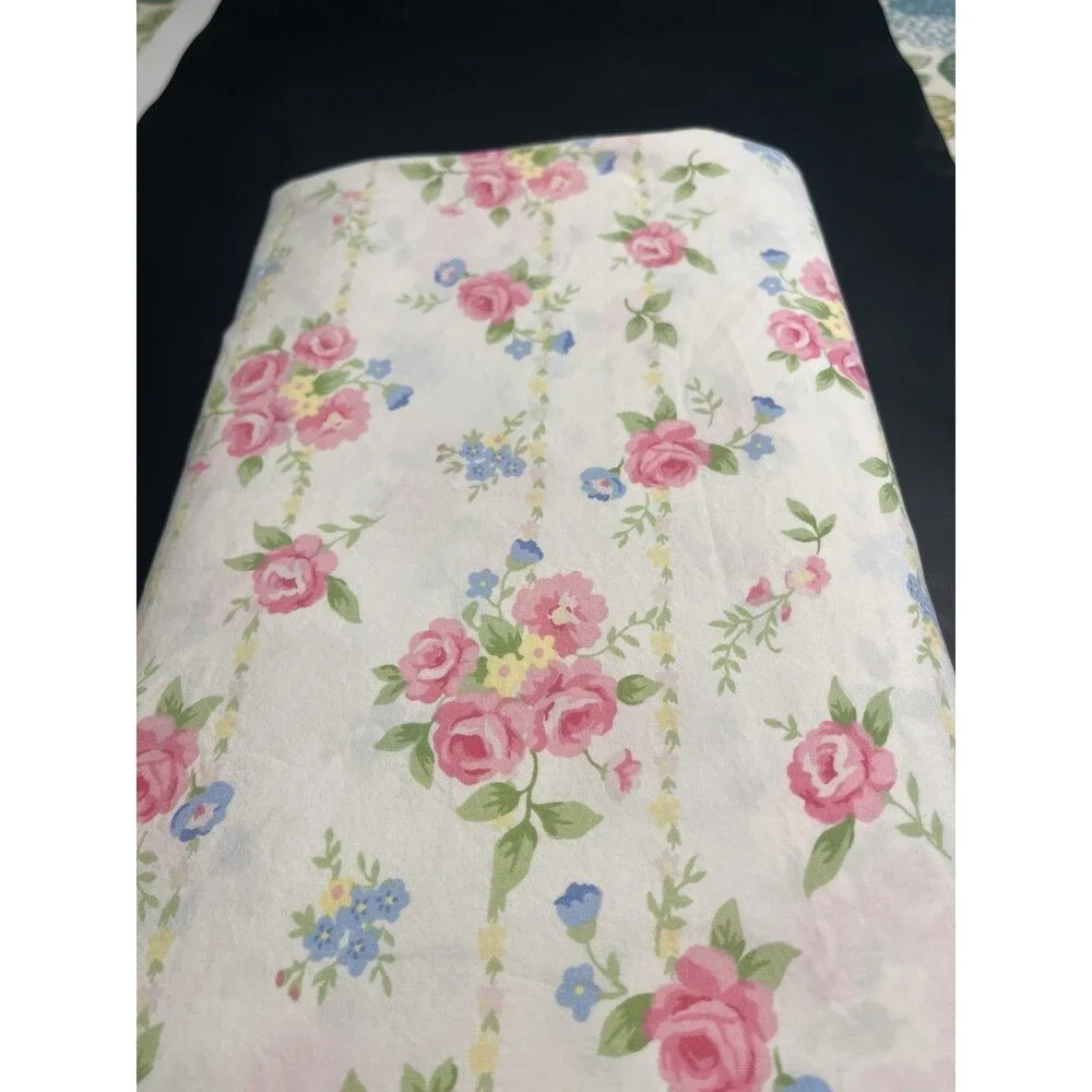 Pottery Barn White Pink Rose Floral Twin Flat Sheet